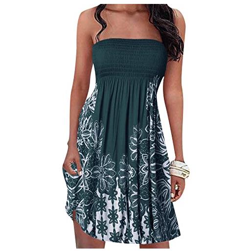YMING abito floreale off shoulder da donna abiti da sera a tubo bohémien abito estivo casual senza spalline e senza maniche verde scuro xxl