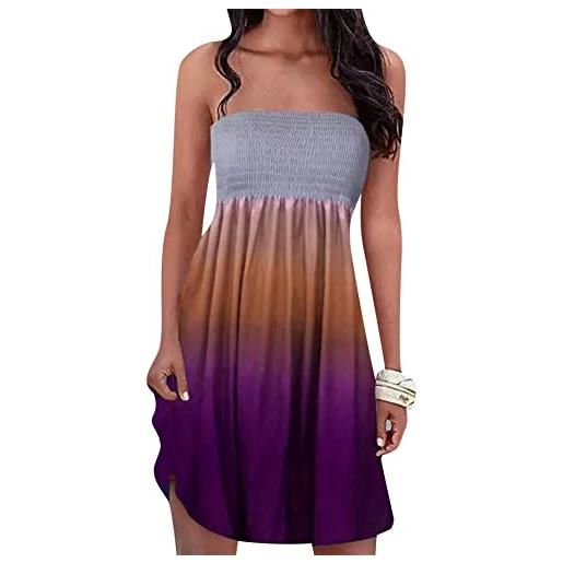 YMING abito da donna senza spalline da spiaggia bohemian abito off shoulder tie dye abito casual flower print abito elastic bust abiti da sera onde blu xxl