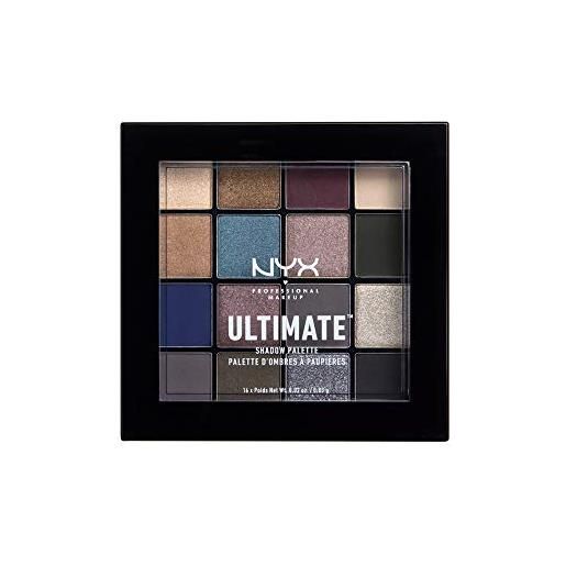 Nyx professional makeup palette ombretti ultimate shadow palette, pigmenti pressati, 16 tonalità, effetto opaco, satinato, metallico, ash, confezione da 1