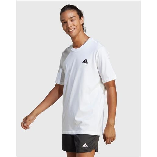 Adidas t-shirt essentials single jersey embroidered small logo bianco uomo