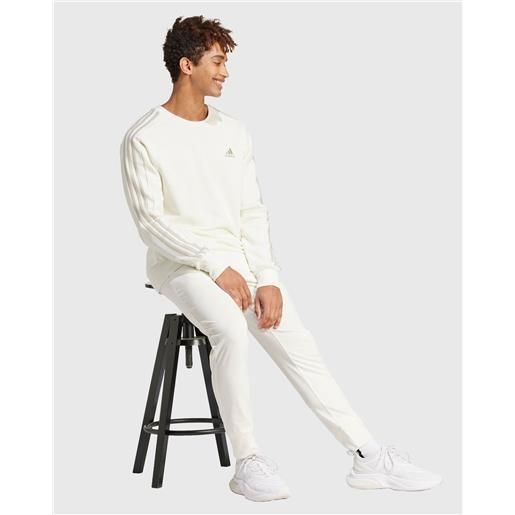 Adidas felpa essentials french terry 3-stripes bianco uomo