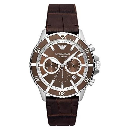 Emporio Armani orologio uomo, movimento cronografo, cassa in acciaio 43 mm con cinturino in pelle pro. Planet, ar11486