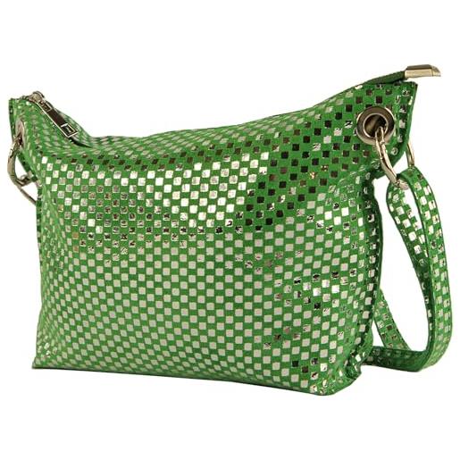 modamoda de - t252 - borsa a tracolla piccola in pelle scamosciata, verde/argento, s