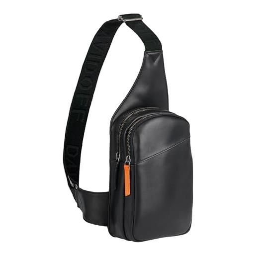 Davidoff essentials sling bag - borsello uomo tracolla in pelle - borsello uomo pelle con zip e fodera in twill di cotone - borsa tracolla uomo con diversi scomparti