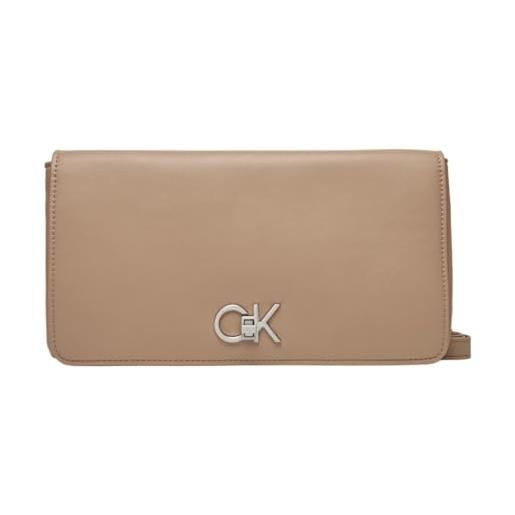 Calvin Klein re-lock double gusette k60k611336, borse a tracolla donna, grigio (silver mink), os