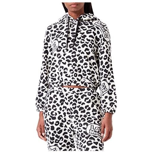 Love Moschino long sleeves with hoodie and elastic at hemswith brand animalier allover print. Maglia di tuta, leolove f. Panna, 46 donna