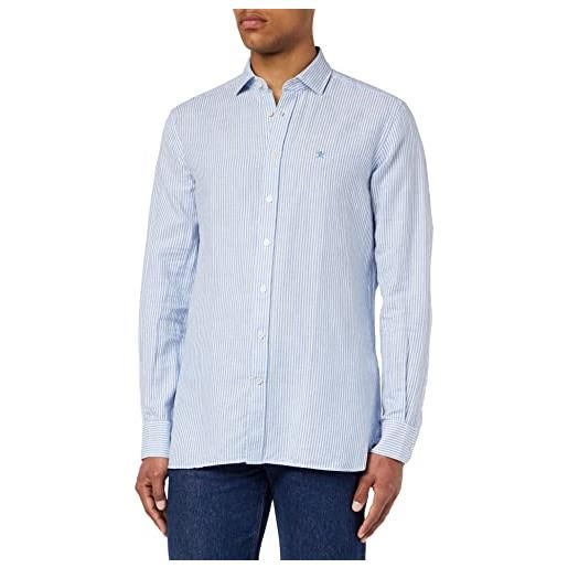 Hackett London cotton linen bengal camicia, white/blue, 16.5 uomo