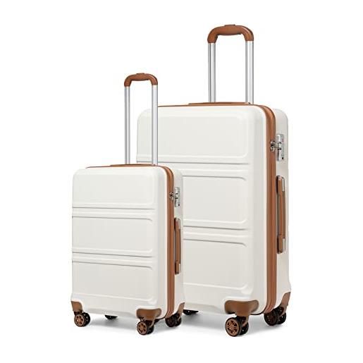 KONO set di 2 valigie rigida trolley bagaglio a mano 55cm e valigia grande 74cm con tsa lucchetto e 4 ruote, bianco panna