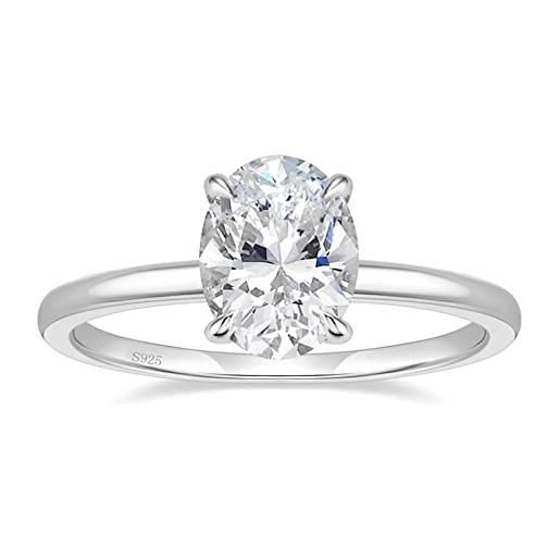Titaniumcentral anello da donna in argento 925, anello solitario 3ct, ovale, con zirconi, anello di fidanzamento, anello di fidanzamento, anello di nozze in oro rosa, sibler 925