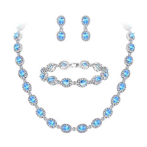 EVER FAITH parure gioielli donna zircone matrimonio nuziale ovale goccia collana orecchini braccialetto set blu chiaro argento-fondo