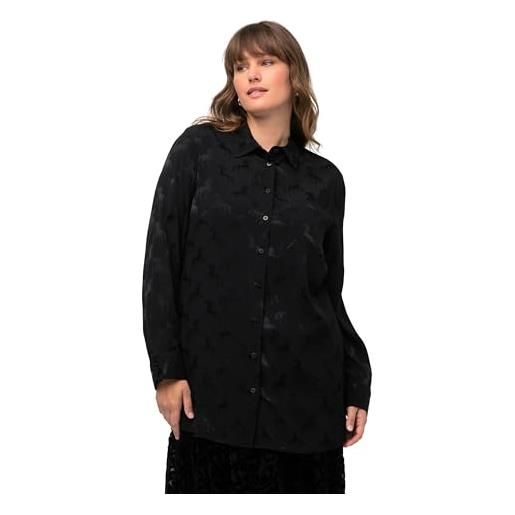 Ulla popken colletto camicia con jacquard camicette, nero, 56-58 donna