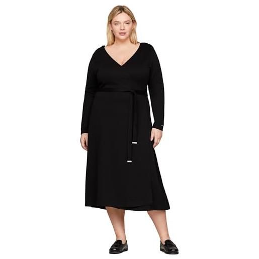 Tommy Hilfiger abito donna smooth lines wrap midi dress maniche lunghe, nero (black), 54