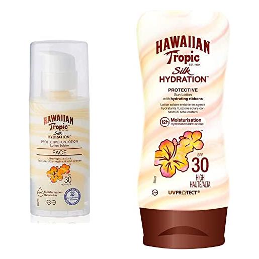 Hawaiian tropic silk hydration sun protection air soft face, lozione solare viso, spf30-50 ml & silk hydration lotion spf 30, lozione - 180 ml (pack of 1)