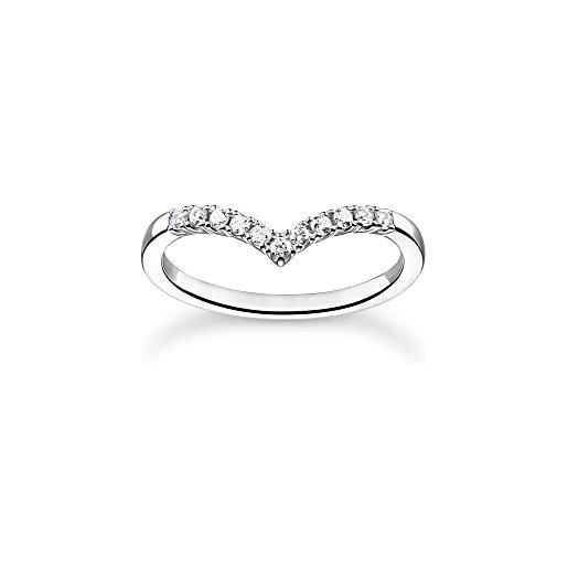 Thomas sabo anello da donna a forma di v con pietre bianche, argento sterling 925, tr2394-051-14, 50 cm, argento sterling, zirconia cubica