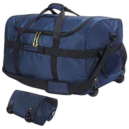 campMax borsa da viaggio con ruote, grande borsa da viaggio pieghevole con ruote, blu-85l