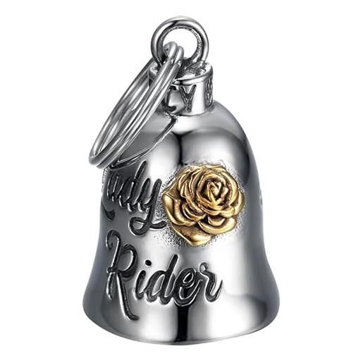 MOCY BELL - clochette moto lady rider porte-bonheur MOCY BELL acier inoxydable argent or