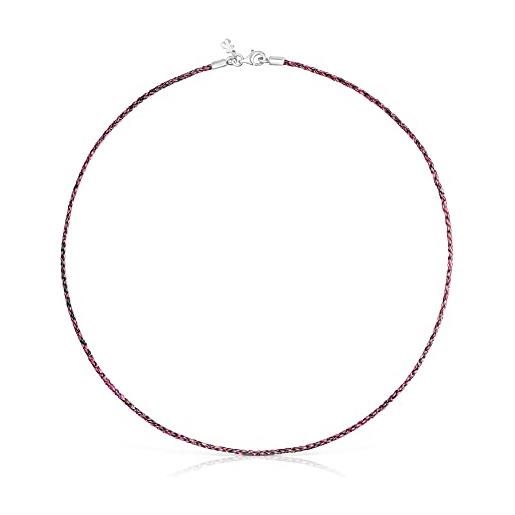TOUS girocollo da donna in filo intrecciato rosa e rosso, con motivi in argento, lunghezza 42 cm, chiusura a moschettone, originale e fresco, collezione effecttous