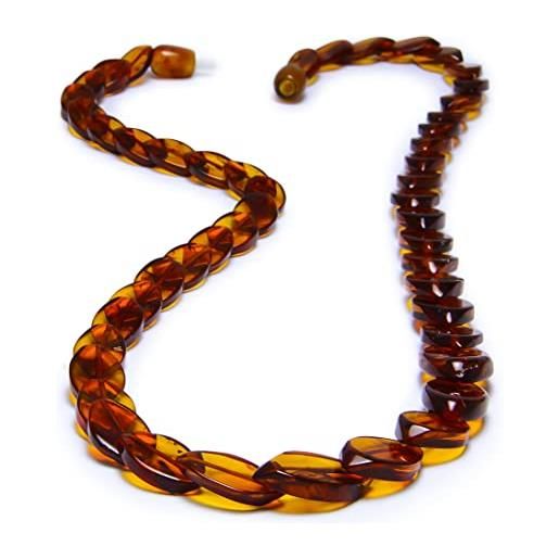 Laboratorio Italiano del Gioiello collana in vera ambra baltica naturale per adulti donna pietre ovali stile serpente color cognac venduta in confezione regalo (45cm 12gr)