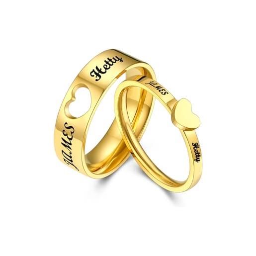 Bestyle fedine fidanzamento coppia, 12-31 misura anelloi coppia personalizzato incisione, cuore fedi nuziali oro coppia, idee regalo coppia fidanzati eternità