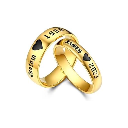 Bestyle anelli coppia fidanzati personalizzato, 12-27 taglia fedine fidanzamento coppia, fedi nuziali oro giallo con incisione, idee regalo coppia fidanzati eternità