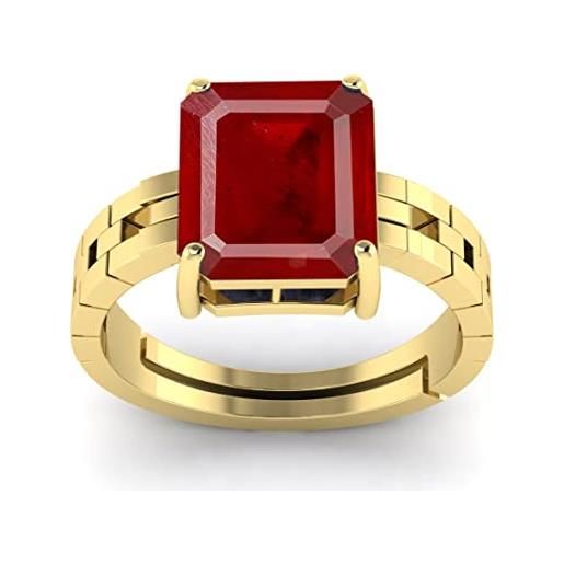RRVGEM anello panchdhatu regolabile in manik naturale (8,25 ratti 7,30 carati) per uomo/donna, placcato oro, rubino, placcato oro, rubino