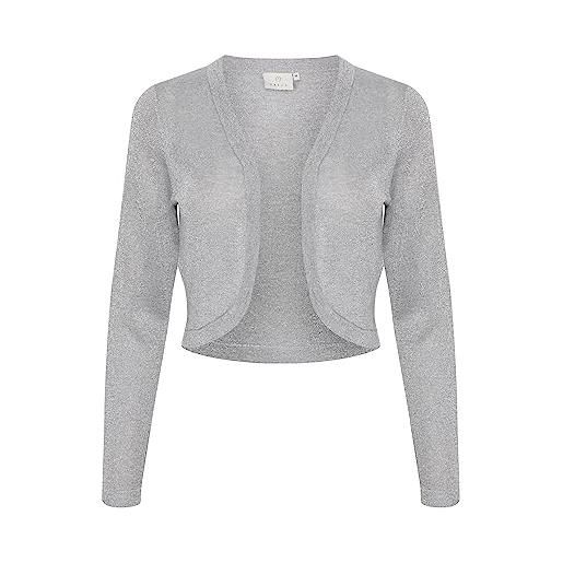 KAFFE bolero slim fit long sleeves open front rounded edges maglione cardigan, grigio mel. W. Silver lurex, s donna