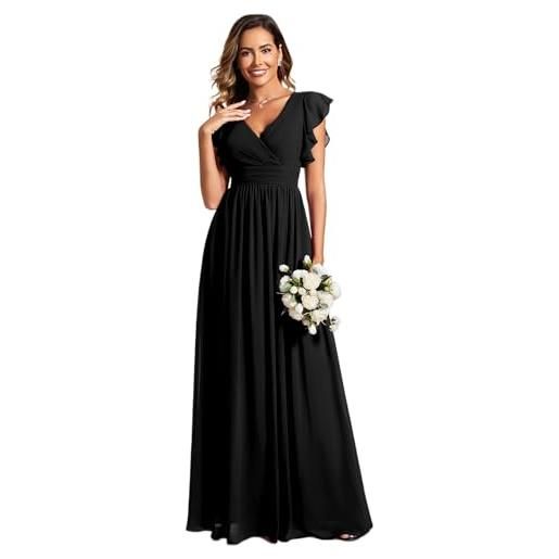 Abito Donna Elegante In Chiffon - Scollo A V, Maniche A Volant, Linea Svasata - Foto 5