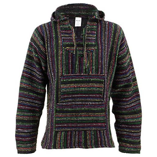 Siesta messicano baja jerga nere e multicolore cappuccio hippie top - sintetico, nero, 50% cotone 50% cotone 50% acrilicoprovenienza 50% acrilico, unisex-adulto, xx-large