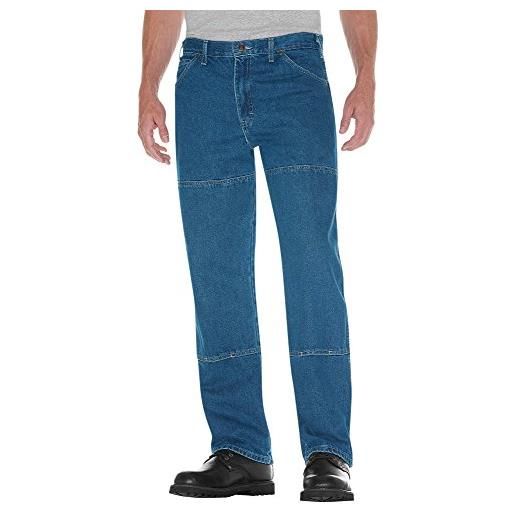 Dickies men's relaxed fit double knee work horse jean, stone washed indigo blue, 32x32