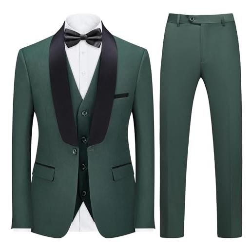 KUDORO completo da uomo in 3 pezzi slim fit casual business smoking completo per uomo classico blazer gilet pantaloni set, nero , l