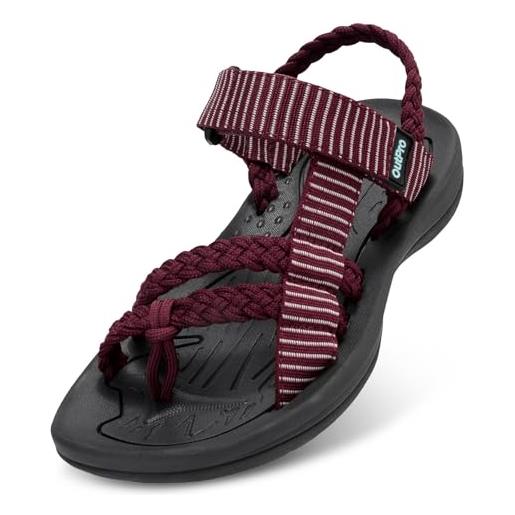 OutPro sandals da donna con spalline intrecciate, supporto estivo per l'arco del piede, sandali da spiaggia con punta aperta e chiusura in velcro, sandali regolabili per vacanze, escursioni, viaggi, 