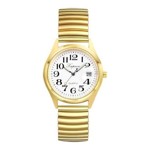 JewelryWe orologio da polso da donna, elegante, analogico, al quarzo, con quadrante digitale e cinturino in lega elastica, oro/argento, 1-acciaio inox-oro, bracciale