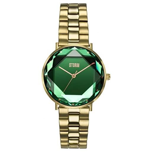 STORM elexi orologio da donna impermeabile 5 bar, analogico, vetro minerale, cassa in acciaio inox, gold lazer green, bracciale
