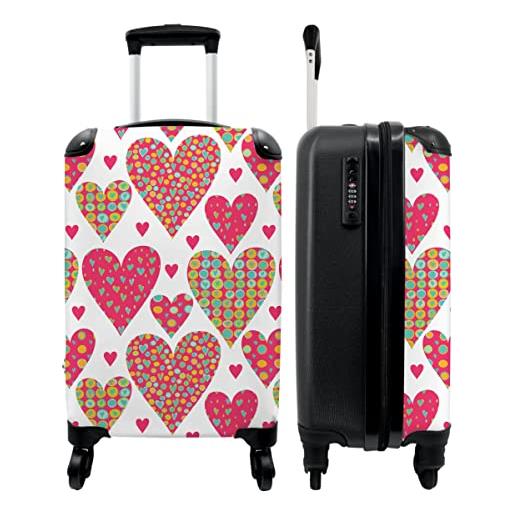 NoBoringSuitcases.com valigia - motivo - cuori - rosa - ragazze - 35x55x20 - bagaglio a mano
