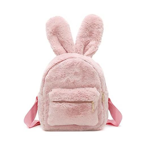 Jywmsc zaino da coniglietto per ragazze adolescenti, donne carino orecchie di coniglio zaino fluffy borsa a tracolla scuola borsa satchel