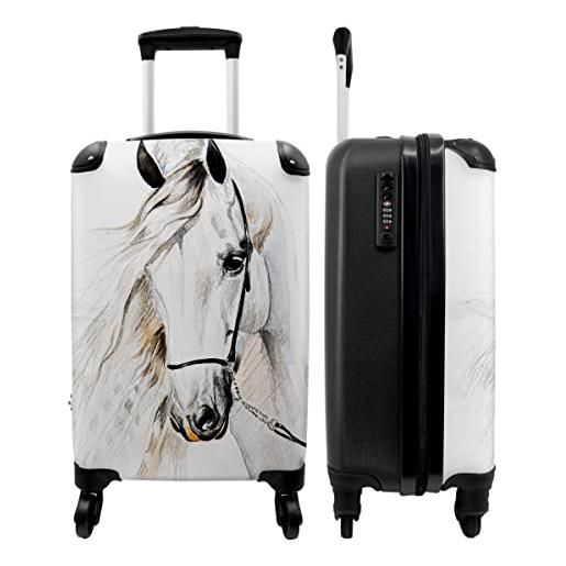 NoBoringSuitcases.com valigia - cavallo - bianco - illustrazione - ragazza - 35x55x20 - bagaglio a mano