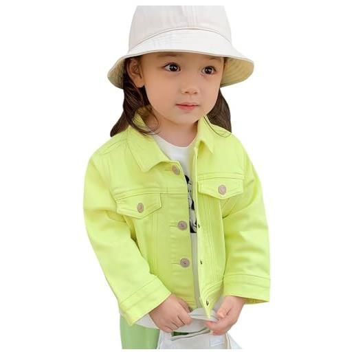 L SERVER giacca in jeans da ragazza elegante giacca da bambino vitality cappotto in jeans risvolto in cotone giacca per primavera e autunno, giallo-verde, 5-6 anni