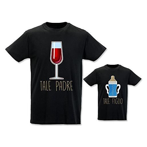 Babloo coppia di t-shirt maglie padre - figlio/a idea regalo per il papa' vino e latte nere xl - body 18 mesi