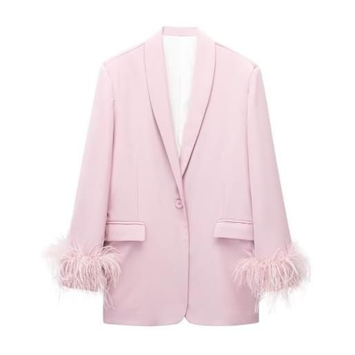 CBLdF blazer donne blazer decorato con piume blazer casual-rosa-s