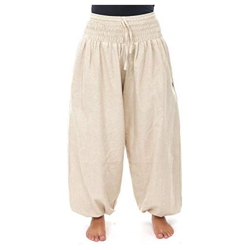 FANTAZIA - pantaloni elastici larghi in canapa kalinko - taglia unica - 100% cotone bianco/ecru, bianco / ecru, taglia unica