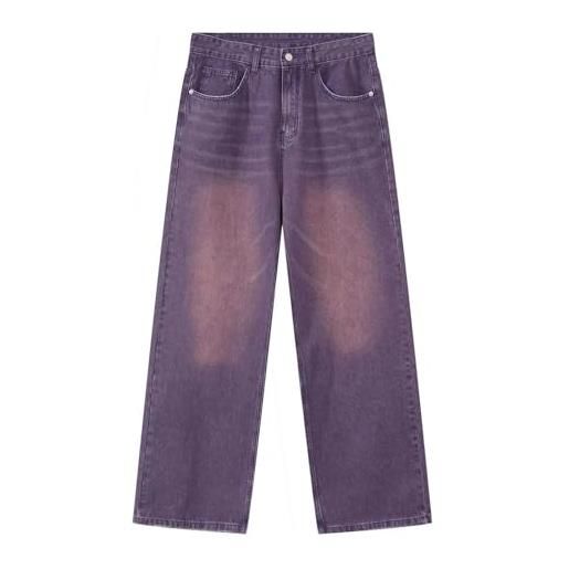 Generic jeans | pantaloni colorati a gamba larga, jeans dritti larghi, jeans bianchi lavati a gamba dritta per uomo e donna-viola-m