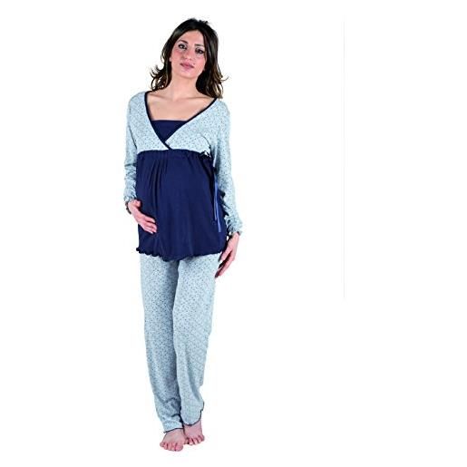 Premamy - pigiama per premaman, modello con fiocco, cotone jersey, pre-post parto - grigio - iii (s)