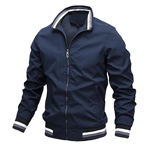 AIEOE - giacca da uomo bombers jacket manica lunga senza cappuccio outwear for man per autunno primavera - verde - taglia es m, blu-2, xxl