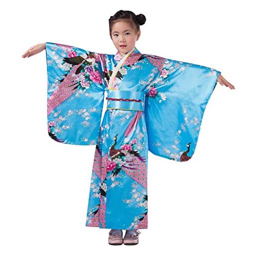 Générique 2024 ai - abito tradizionale giapponese vestito per bambini abbigliamento abbigliamento toddler kimono baby girls dress & skirt party dress, azzurro, 9-10 anni