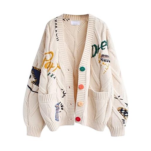 Esdlajks maglioni per le donne cappotto del maglione del maglione del college giapponese del cardigan sveglio sveglio del fumetto (color: white, size: one size)