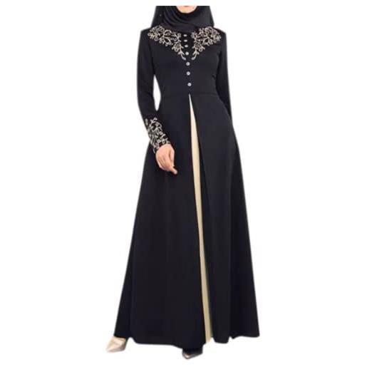 Andiwa abito lungo da donna musulmana vintage da donna dubai abito kaftan abayas, nero , l