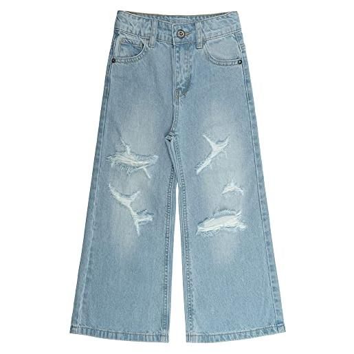 KIDSCOOL SPACE jeans svasati per bambina, pantaloni estivi in denim a gamba larga con fori strappati per bambina grande, azzurro, 6