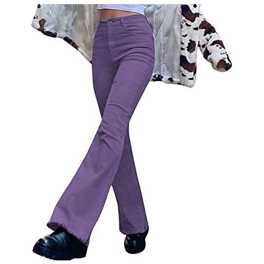 BriskyM jeans da donna con taglio solido, vita alta, fondo svasato, gamba larga, pantaloni lunghi in denim, y2k streetwear (viola, s)