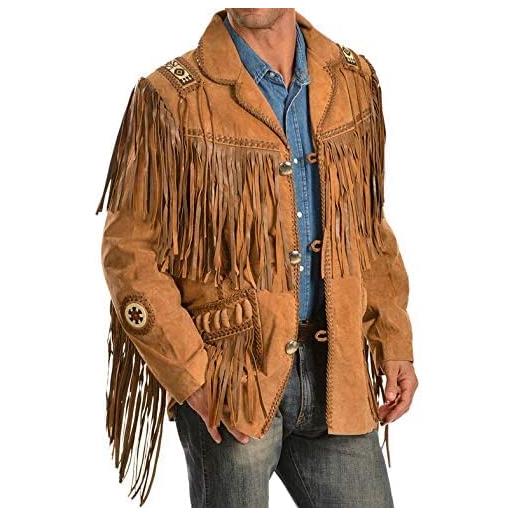 BuyBuy Sports giacca tradizionale western cowboy con frange e perline, marrone, xxxl