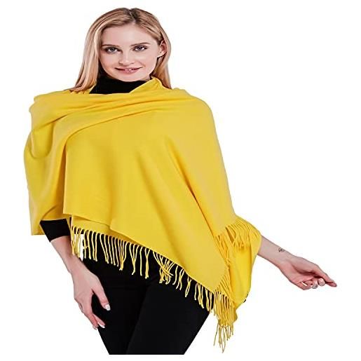 CJ Apparel gialla misto cotone spesso solido colore disegno scialle di pashmina dell'involucro della sciarpa secondi nuovo